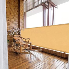 Wind protection 0.8 x 9.5 m light transparent wind balcony border with eyelets and cord – in various sizes for balcony, garden, camping and leisure, beige