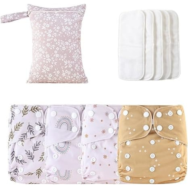 Washable Nappies - Cloth Nappies for Kids, Flexible Inserts, Sustainable Reusable Cover, Absorbent Storage Bag for Kids