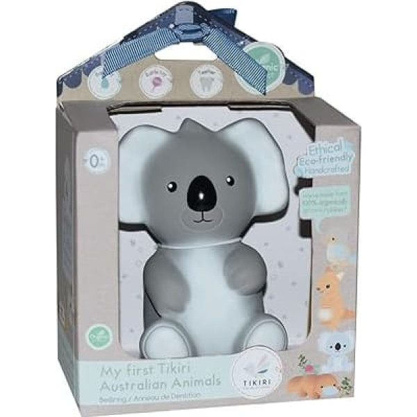 Tikiri 8594207 Natural Rubber Rattle in Gift Box, Koala, Baby Rattle, Bath Toy, for Babies and Children from 0+ Months