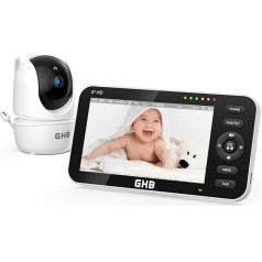 GHB Baby Monitor with Camera 5 Inch 720P HD IPS Display with 4000 mAh Battery Pan/Tilt 350°/110° VOX Mode Intercom Night Vision Temperature Display
