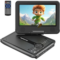 9.5 Inch Portable DVD Player with 7.5 Inch HD Swivel Screen, 4-6 Hours Battery Life, DVD Player Car with Dual Speakers, Car Charger, Power Supply, Sync TV/USB/SD Card (Grey/Black)
