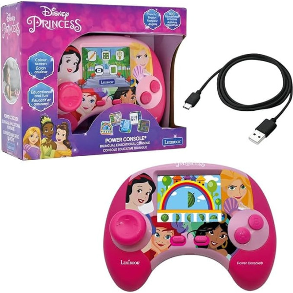 Lexibook - Disney Princesses - Power Console - Educational Game Console Bilingual French/English with 100 Activities, JCG100DPi1LXB