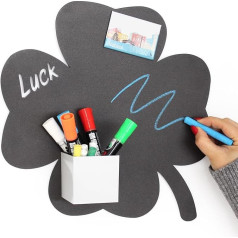 KalaMitica Steel Magnetic Chalkboard, Four Leaved Clover Design, Charcoal Colour, 33x33 cm