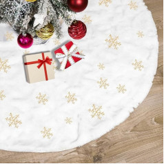 90 cm Christmas Tree Skirt, Round Christmas Tree Skirt, Faux Fur Snowflake Christmas Tree Skirt with Golden Snowflake Pattern, Round Christmas Tree Skirt from Christmas Tree and Floor