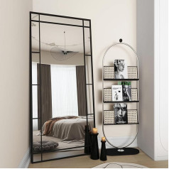 Full Length Mirror, 180 x 70 cm, Rectangular Standing Mirror, Metal Frame for Bedroom, Living Room, Wardrobe, Hanging or Leaning on the Wall, Black