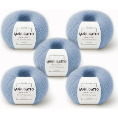 5 Balls 125 g Silk Mohair Lana Gatto Luxury Yarns, Premium and Soft Blend for Knitting and Crocheting, Made in Italy (Light Blue - 7264, 5)