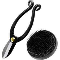 Wazakura 2-Piece Japanese Ikebana Flower Arrangement Tool Set, Made in Japan - Ikenobo Scissors + 80mm Round Kenzan Black