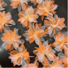 Pack of 20 11 cm Organza Flower Head, 3D Flower Borders Ribbons Lace Ribbon Lace Trim Organza Ribbon Flowers Lace Trim for Sewing Hair Band Wedding Dress Costume Decoration, Orange