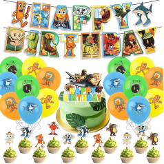 Brain Rot Animal Birthday Party Decorations, Tung Tung Sahur Party Supplies, Cartoon Anime Theme Happy Birthday Banner Latex Balloons Cupcake Toppers Decoration for Girls Boys