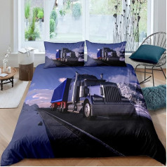Children's Bed Linen Truck 135 x 200 cm 2-Piece Boys and Girls 100% Microfibre Summer Soft Winter Warm Duvet Covers 3D Truck Duvet Cover with Pillowcases 80 x 80 cm