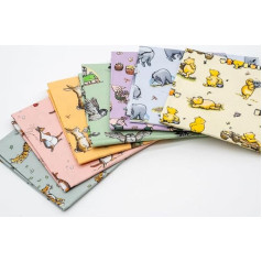 TRIXES Winnie The Pooh and Friends Fat Quarter Bundle - Craft Fabric 7 Pack - Iconic Designs - 100% Cotton