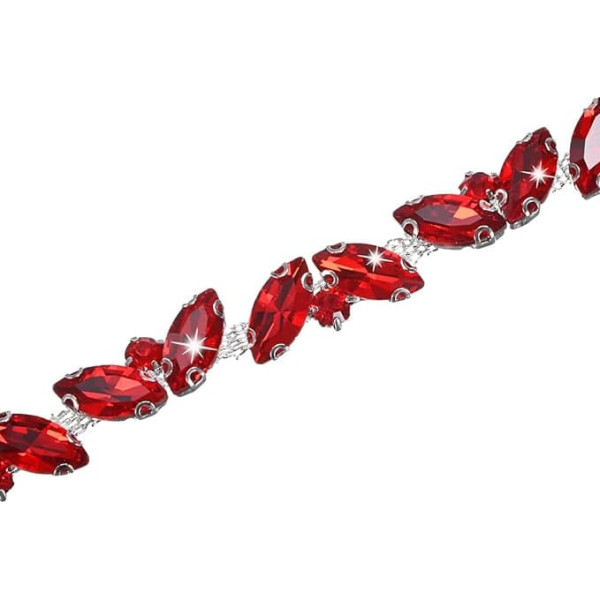 Crystal Rhinestone Chain Embellishment, 1 Yard Crystal Bridal Costume Flower Leaf Chain, Horse Eye Flower Necklace for Crafts/Clothing/Bling Sewing Embellishments [Red]