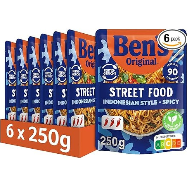 BEN'S ORIGINAL Ready Meal Street Food Indonesian Style Spicy Noodles 6 x 250 g