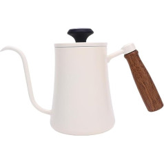 600 Ml Kaffeekanne aus Edelstahl 304 mit Thermometer, Holzgriff, Langem Auslauf, weiß (WHITE)
