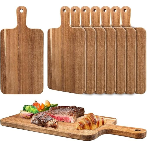 Wooden Chopping Boards 40 x 20 x 1.5 cm with Handles Multipurpose Cutting and Serving Boards for Pizza, Bread and Cheese Plates, Pack of 8
