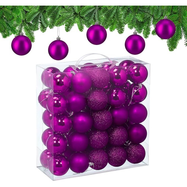 Relaxdays Christmas Baubles Set of 50 Plastic Diameter 6 cm Round Christmas Tree Decoration Shatterproof Pink