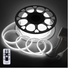 Aclorol 220 V COB LED Strip 20 m Cool White 6000 K CRI85 Dimmable with Remote Control Flexible LED Strip Outdoor Waterproof IP67 High Density for Patio, Commercial Buildings 288leds/m