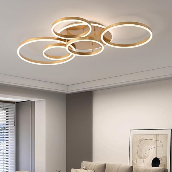 Dimmable LED Ceiling Light, 116 cm Flush-Mounted Living Room Lamp, 108 W, 6400 Lm, Ceiling Light with Remote Control, 6-Ring Chandelier for Living Room, Bedroom, Dining Room, 3000-6000 K, Ceiling