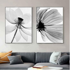Set of 2 Poster Set Wall Pictures Flowers Black White Pictures Bedroom Modern Poster Vintage Canvas Wall Picture Living Room Decor Without Frame (50 x 70 cm)