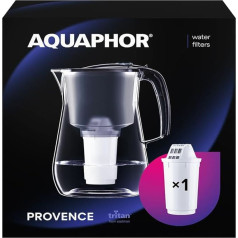 AQUAPHOR Provence Water Filter Black Including 1 A5 Filter I Carafe for 4.2 L I Large Water Filter Glass Look I Reduces Limescale & Chlorine I Table Water Filter I Stylish Container I Perfect for the