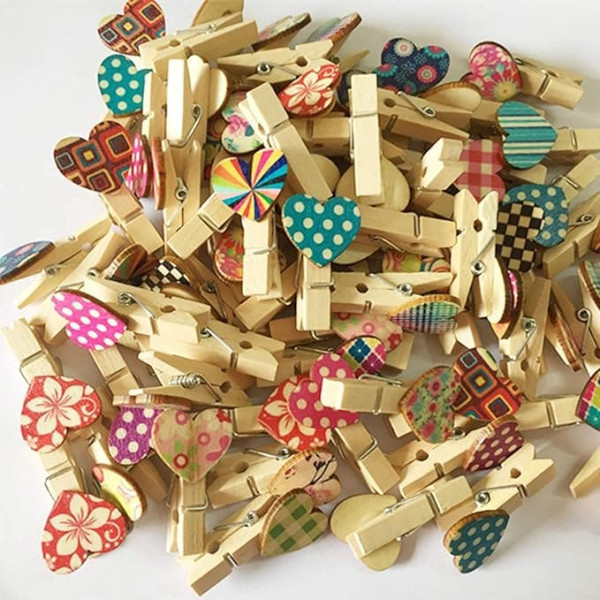 Colourful Wooden Pegs, 50 Pieces Mini Clothes Pegs, Wooden Photo Clips, Decorative Clips for Crafts, DIY Party, Wedding Decoration, 7 x 35 mm