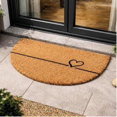 Coconut Doormat, Heart Line Design, Semi-Circle, 40 x 60 cm Clean Wipe Mat, Indoor Doormat, Antibacterial Coconut Mat, Natural Material
