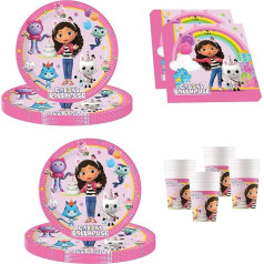 Procos - Gabby's Dollhouse Birthday Decoration, 52 Pieces, Party Tableware for Children's Birthday Parties
