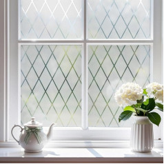 FEOMOS Window Film Grid Transparent, Frosted Glass Film Self-Adhesive Firm Opaque Privacy Film Static Adhesive Anti-UV for Home Office 44 x 300 cm
