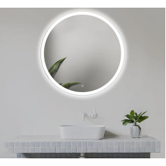 60 cm Round Bathroom Mirror with LED Lighting, Round LED Bathroom Mirror with Touch Switch, Mirror with Natural White LED Front Light