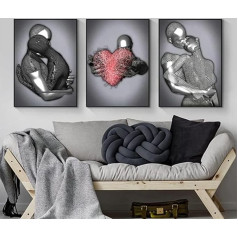 3D Metal Figure Statue Art Love Heart Kiss Pictures Wall Art Living Room Wall Decoration - Without Frame (Poster 04.30 x 40 cm x 3)