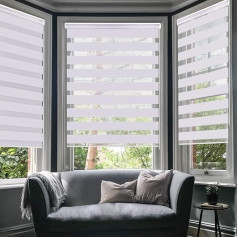 LUCKUP Easy Fix Zebra Roller Blind,Day and Night Blinds Curtains with Install Accessories (85CMx150CM - 2 PACK, White) …