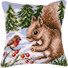 Vervaco Snow Rabbits Cross Stitch Cushion, Multi-Colour