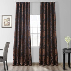 Half Price Drapes JQCH-201302-84 Magdelena Faux Silk Jacquard Curtain, 50 x 84, Black & Cognac