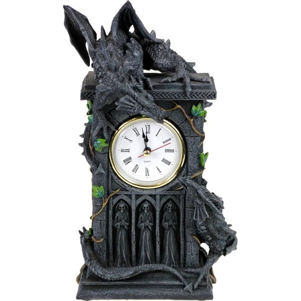 Nemesis Now Duelling Dragons Grey Polyresin Clock 26cm