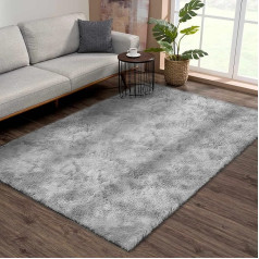 High Pile Rug Living Room Fluffy Shaggy Soft Modern Grey Rug Bedroom Children's Room Decoration Long Pile Rugs Large Non-Slip Plush Rugs (Grey White, 120 x 160 cm)