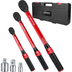 ATsafepro 6-piece torque wrench set 1/4 inch, 3/8 inch, 1/2 inch, torque wrench bicycle 1-25 Nm, 5-60 Nm, 20-230 Nm with 72-tooth ratchet, ±3% accuracy and 3 socket adapters for motorcycle, car