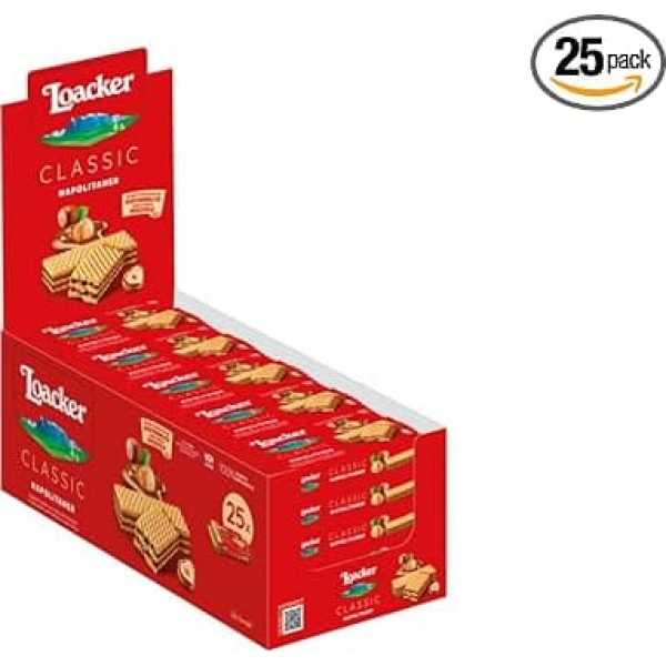 Loacker - Classic Napolitan - Classic waffles with two layers of delicate hazelnut cream made from 100% Italian hazelnuts in bulk - Food and snacks 25 pieces of 45 g