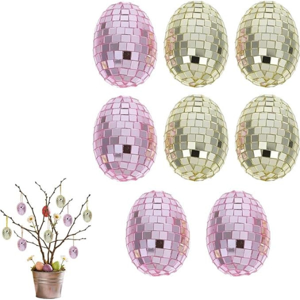 Disco Easter Eggs Disco Ball, Disco Eggs, Glitter Disco Easter Eggs, Mirror, Glass Easter Eggs, Pack of 8 Decorative Glass Hanging Decoration for Easter Decorations, Easter Tree (Silver and Purple)