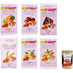 Bauli Test Pack Cornetti Croissant Brioche Biscuits Cake with Cream Custard, Pistacchio, Cioccolato, Albicocca, Classico, Ciliegia Italy 6 Packs + Itlaian Gourmet Polpa 400 g