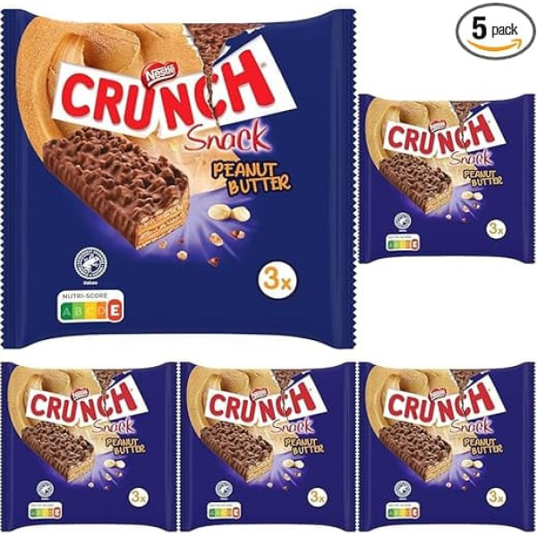 Nestlé Crunch Peanut Butter Bars, Crispy Chocolate Bar with Peanut Butter and Cereals, Pack of 5 (3 x 31 g)