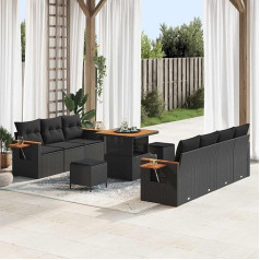 Gartensofa-Set mit Kissen 10-teilig Schwarz Outdoor-Sofa-Garnitur mit Polstern als 10-teiliges Terrassen-Set in Schwarz