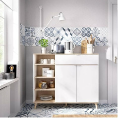 Dmora - Sumbra Sideboard, Living Room Pantry Buffet Modern Living Room Sideboard with 2 Doors, 120 x 40 x 102 cm, White and Oak