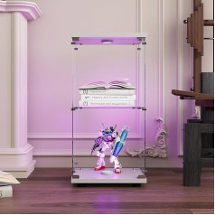 Exhibition Display Cabinet with LED, Glass Display Case with 2 Shelves, 1 Door, Living Room Display Cabinet with LED Glass Display Case with Lock Display Cabinet Column Display Cabinet Living