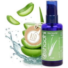 OSHADHI Aloe Vera Gel Sensitive Organic 100 ml - Aloe Vera Gel with Natural Care Oils - Alcohol Free - After Sun Care for Sensitive Skin - Moisturising - Vegan, Glass Bottle with Pump Dispenser