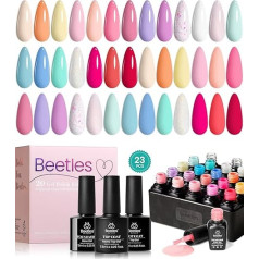 Beetles UV Gel Nail Polish Set - with Gel Base Coat 23 Pieces 20 Colours Macaroon Colours Collection Luminous Nail Art Decorations Beginner DIY Nail Art Manicure for Women