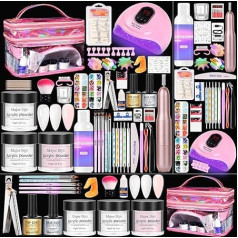 Major Dijit Acrylic Nails Starter Set with UV Lamp, Acrylic Nail Set for Beginners - Acrylic Powder, Nail File Nails DIY Set for Luxury Manicure at Home, Pink Cosmetic Bag, Salon Quality