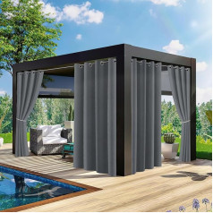 Outdoor Curtain, H 213 x W 254 cm, Opaque, Waterproof Outdoor Curtains, Weatherproof with Eyelets, Outdoor Curtains, Privacy Screen, Sun Protection, for Garden, Patio, Balcony, Gazebo, Pack of 2, Dark Grey