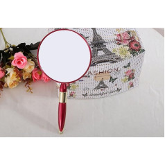 XPXKJ Handheld Mirror with Handle, Double-Sided Hand Mirror, Excellent 3x Magnification on One Side and Normal on the Other (Two Sided, Red, Round Magnif