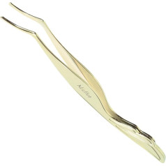 Eyelash Applicator Tool DIY False Eyelashes Applicator Tool Stainless Steel Curved Eyelash Tweezers for Cluster and Strip Lashes Gold