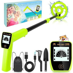 Metal Detector Children with LCD Display - USB-C Rechargeable & Waterproof Search Coil - Children's Detector Set with Shovel & Bag - Ideal for Treasure Hunting, Beach, Garden - MD-3007 Light